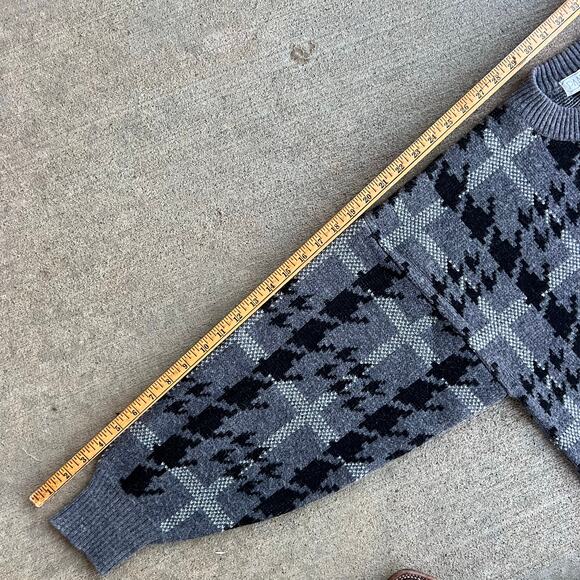 Vintage Panther Gray Black Houndstooth Plaid Wool Alpaca Mohair Sweater MEDIUM? - Picture 8 of 8